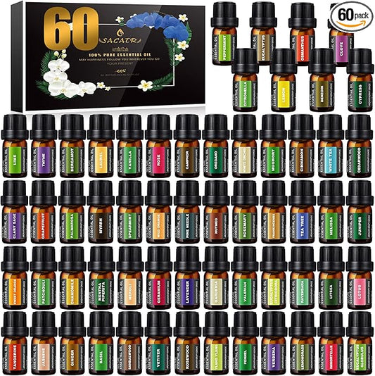 Premium Essential Oils Set - Pure Essential Oils-Perfect for Diffuser, DIY Candle and Soap Making(60x5 ML)