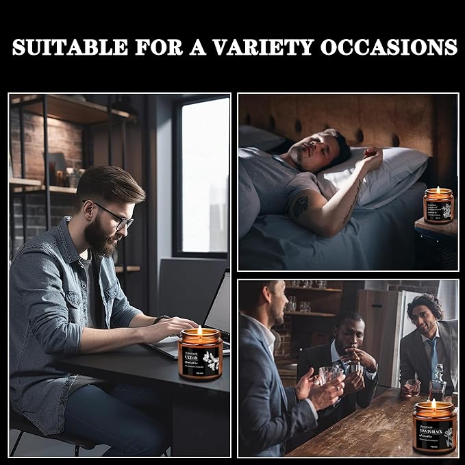 Scented Candle Set | Men Candle Set - 6 Pack Candles for Home Scented, Aromatherapy Candle for Men,150 Hour Burn Time, Masculine Candles Gifts for Birthday, Father's Day