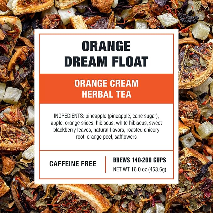Tiesta Tea - Orange Dream Float Tea, Loose Leaf, Orange Cream Herbal Tea, Premium Caffeine-Free Tea Blend, Make Hot or Iced & Up to 200 Cups, 16 oz Resealable Bulk Pouch
