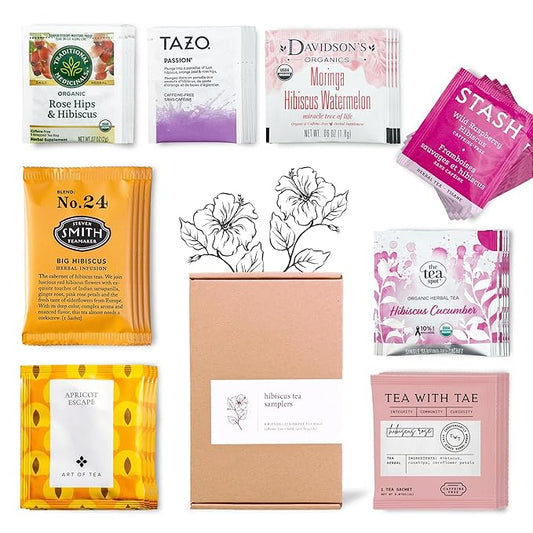 Sippingly Hibiscus Tea Sampler Box - 8 Premium Hibiscus-Infused Blends. 32 Biodegradable Tea Bags. Caffeine-Free, Antioxidant-Rich, Fruity & Floral Herbal Tea Gift Set.