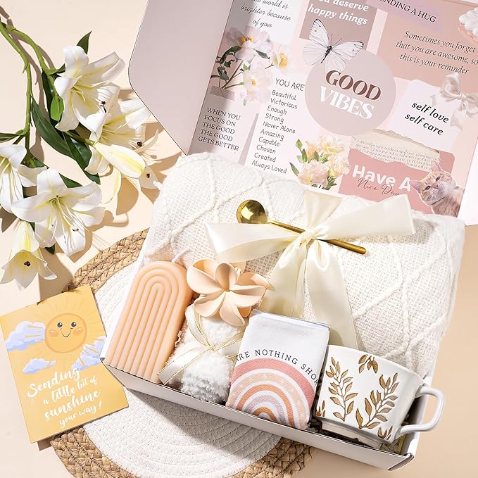 Gift Baskets for Women, Birthday Gifts for Women Get Well Self Care Package After Surgery Thinking of You Gifts Sympathy Gift Unique Christmas Box w/ Blanket for Her Mom Sister Best Friend Wife