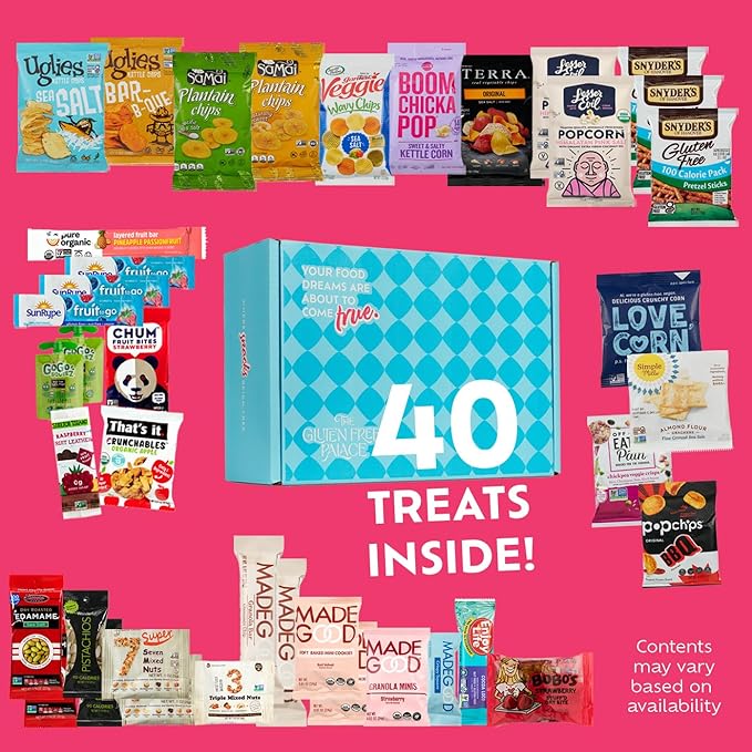 Gluten Free Palace Snacks Gift Basket – Gluten Free, Dairy Free & Vegan Snack Box for Adults – Birthday, Thank You & Corporate Gift Treats (40 Count)