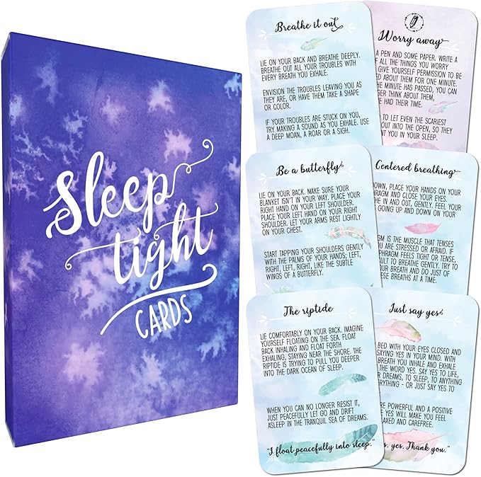 Sleep Tight Cards – 45 Meditation and Mindfulness Cards - Calm Down and Relax & Relief Stress and Anxiety - Self Care, Therapy & Counseling Tool