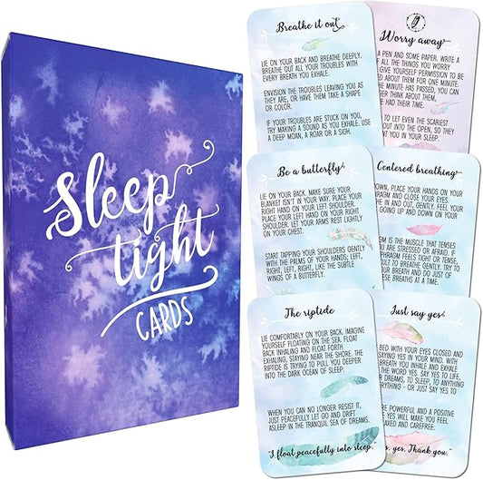 Sleep Tight Cards – 45 Meditation and Mindfulness Cards - Calm Down and Relax & Relief Stress and Anxiety - Self Care, Therapy & Counseling Tool