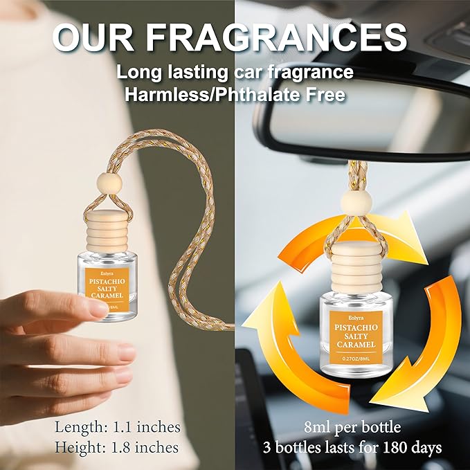 Hanging Car Air Freshener (Pack of 3) : Luxury Car Perfume for Women Men | Cute & Reusable Bottle with 45+ Days Long-Lasting Fragrance Oil Diffuser, Vanilla Cream & Pink Champagne & Pistachio