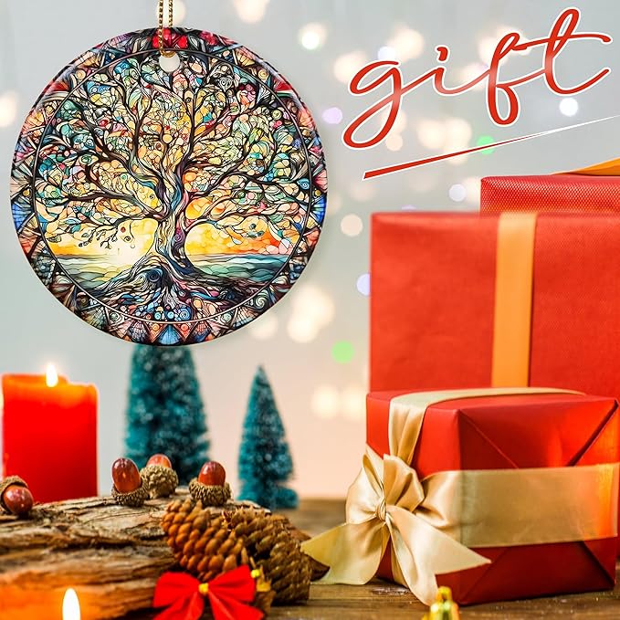 Colorful Ceramic Tree of Life Christmas Ornament, Tree of Life Ornaments for Christmas Tree, Christmas Holiday Decor, Tree of Life Gifts, Christmas Ornament Gift Ideas - Pattern C