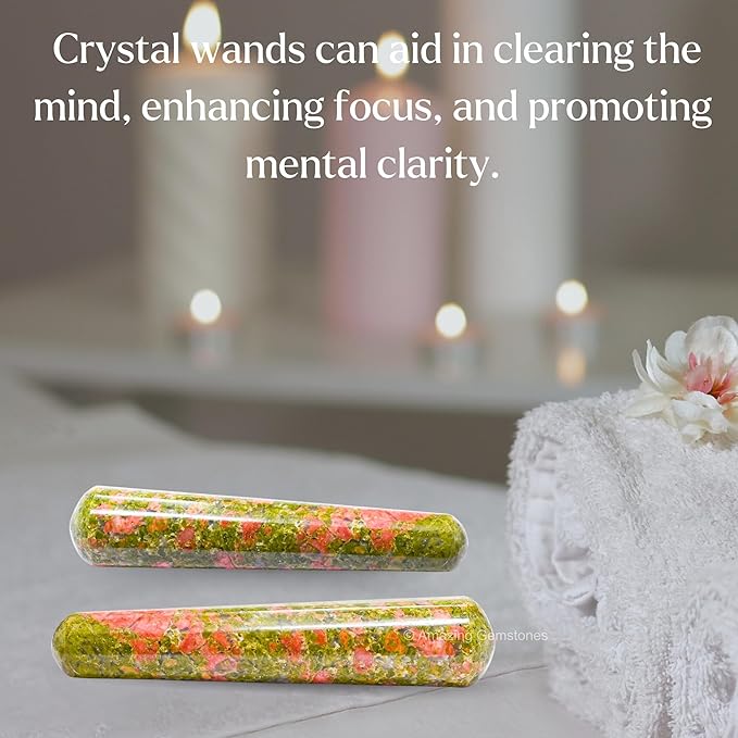 Amazing Gemstone Unakite Crystal Wand Massage Stick - Pelvic Wand Gua Sha for Adults - Crystals and Healing Stones Massage Wands for Adults Gifts (Smooth)