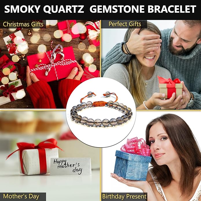 Energy Protection Crystal Handmade Adjustable Bead Bracelet Perfect for Men, Women’s Gift - Gemstone Healing Stretch Bracelet Pulsera Para Hombre Mujer Stocking Stuffer