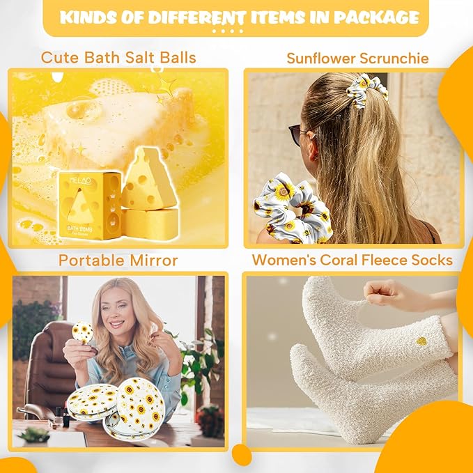 Sunflower Gift Baskets for Women, Sending Sunshine Unique Birthday Cheer Up Box Self Care Package, Get Well Soon Spa Gifts Set Box w/Blanket- Thinking of You Gift for Her, Girls, Women, Sister, Mom