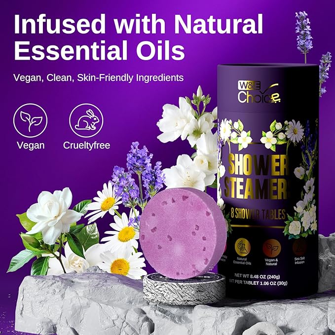 W&E Choice Shower Steamers Aromatherapy 8 Pcs- Shower Bombs with Natural Essential Oils for Daily Relaxation & Stress Relief, Birthday Gifts for Women & Men, Mom, Teen