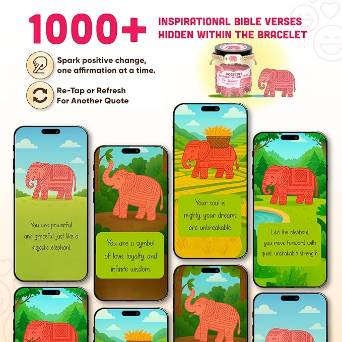 60 Positive Elephant Cards Jar, Affirmation Cards for Women, Emotional Support Gift, Elephants Gifts for Women, White Elephant Gifts