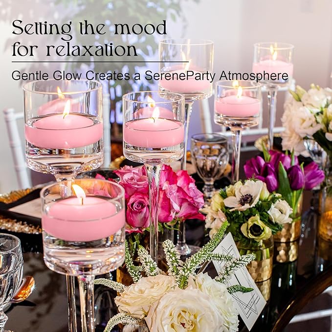 12-Pack 3 Inch Pink Floating Candles - Romantic Decor for Celebrations, and Parties