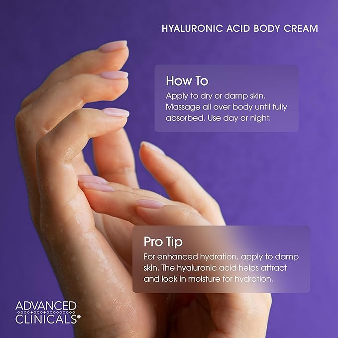 Advanced Clinicals Hyaluronic Acid Moisturizer Body Cream W/Vitamin E | Hydrating Cream & Body Lotion For Women & Men To Help Improve Look of Wrinkles, Dry Skin, Crepey Looking Skin, 16 Ounce
