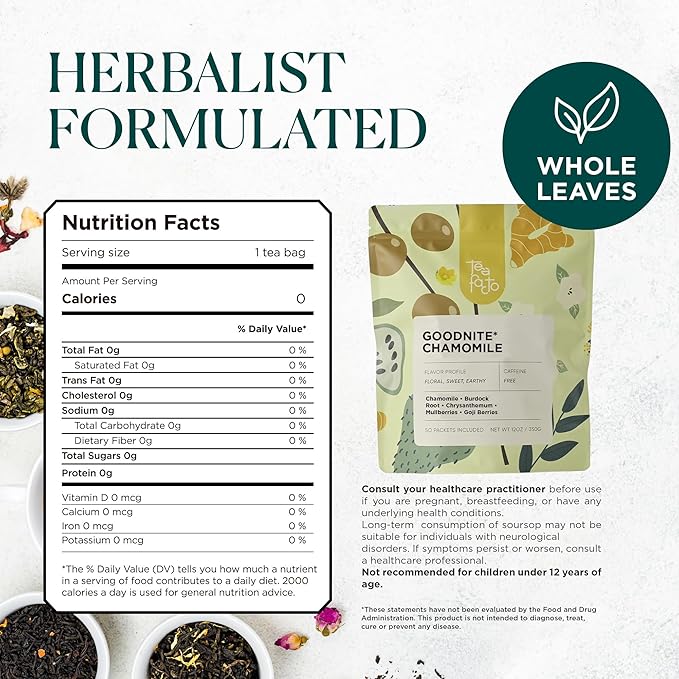 Tea Facto Goodnite* Chamomile Tea Bags with Chrysanthemum Tea for Soothing Comfort - 50 Bulk Pack