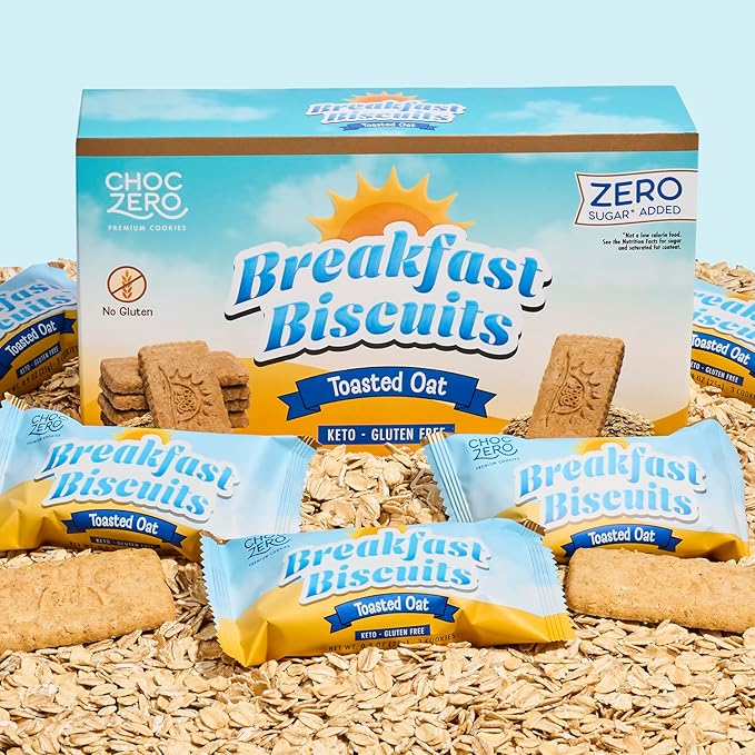 ChocZero Breakfast Biscuits, Toasted Oat, Gluten Free, High Fiber Snack, No Added Sugar, 30 Keto Biscuits Per Box, 9 Ounce (Pack of 1)