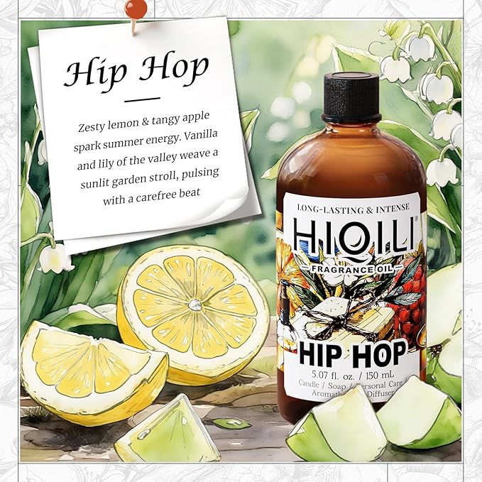 HIQILI Hip Hop Fragrance Oil for Scent Diffusers, Lemon & Green Apple Scents, Candles & Soaps Making, Add to Body Scrub and Spray - 5.07 Fl Oz
