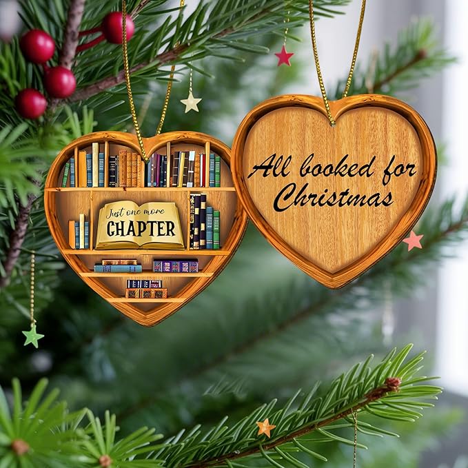 1PC 2 Side Printed Just One More Chapter Wooden Christmas Ornaments, Keepsake Gifts for Men, Women, and Friends, Book Lover Ornament Christmas for Tree, Bookaholic Christmas Decorations