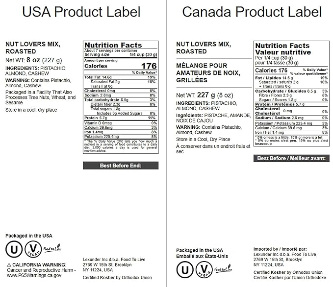 Food to Live Nut Lovers Mix, 8 Ounces – Premium Dry Roasted Pistachios No Shell, Almonds and Cashews Blend. No Salt Added. Trail Snacks for Adults and Kids. Vegan, Kosher, Bulk