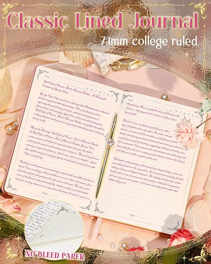 Thick Journal for Women & Girls, 360 Pages A5 Writing Journaling Notebook with Paintings, Women Journal for Writing, Vintage Journal with Gift Box & Pen for Girls Gift Ideas (Candy Pink)