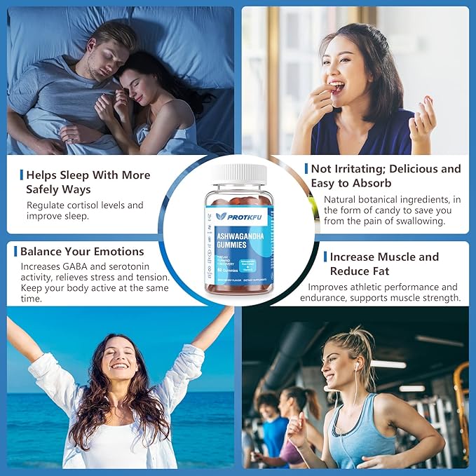 2 Pack Ashwagandha Gummies & Vitamin D3 Gummies Organic Aswangdha Supplement for Improve Sleep, Stress Relief & Mood Calm (Non-GMO, Gluten-Free & Sugar Free)