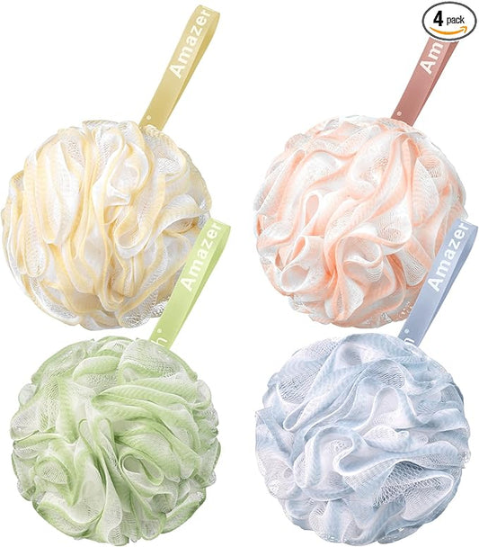 AmazerBath Loofah Sponge 60g/Piece, Exfoliating Bath Sponge Body Scrubber - Loofa Set of 4 - Cotton Candy Quartet