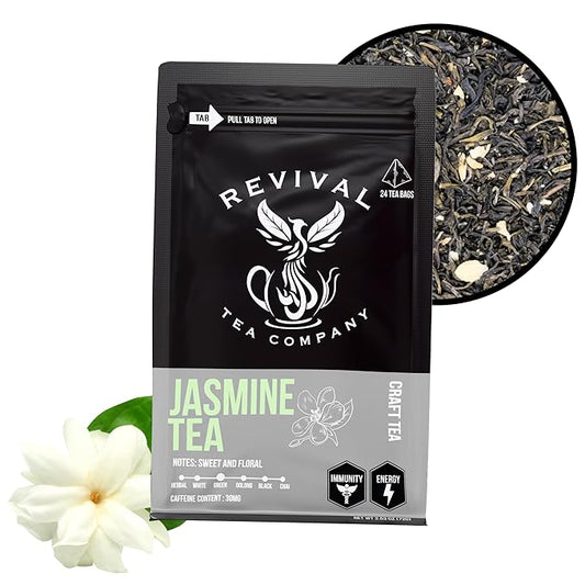 Revival Tea Company Jasmine Tea - Green Tea Blend with Jasmine Petals - Loose Leaf 6 Ounces
