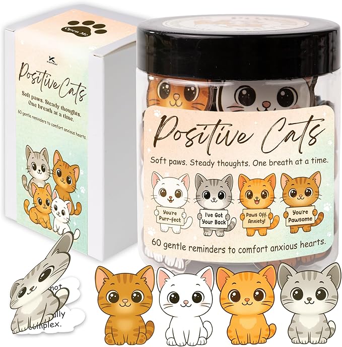 Positive Cats Jar โ 60 Affirmation Cards for Anxiety & Self Care, Cat Gifts for Women, Teens & Men, Mental Health & Stress Relief Support Gifts, Cat Mom Gift