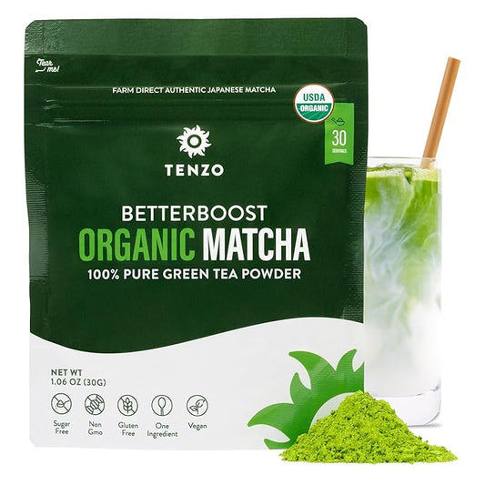 Tenzo Matcha Green Tea Powder - USDA Organic Premium Grade - Authentic Japanese Matcha Tea - Latte Powder - BetterBoost (1.06 Ounce)