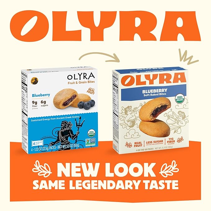 Olyra Blueberry Organic Bars, Prebiotic High Fiber Bars, Healthy Snacks for Kids, Low Sugar, Vegan, Office Bar, USDA Certified Organic, Non GMO (Pack of 12)