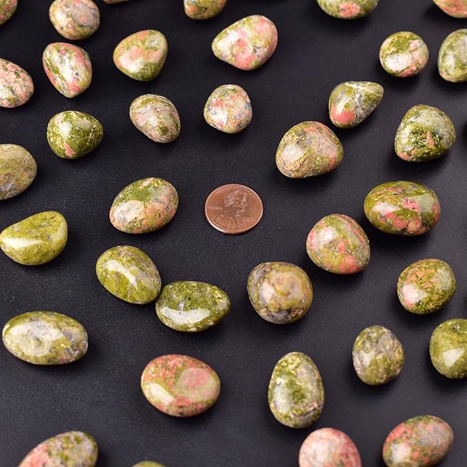 Unakite Healing Crystal Stone Set - 24 Pieces, 0.6" Natural & Polished Stones for Healing, Meditation, Reiki, Chakra, Crafting & Decoration