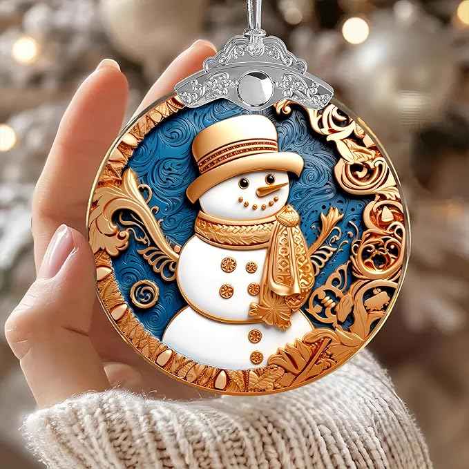 2025 Christmas Ornament, Stained Glass Effections, Christmas Tree 4 Inch Acrylic Ornament Art, Gag Gifts Funny Adult, Christmas Decor (Yellow Hat Snowman)