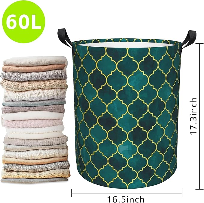 Laundry Basket Moroccan Mosaic Laundry Hamper Large Laundry Basket Storage Basket Tote Bag Collapsible Organizer Basket for Bathroom,Laundry,Bedroom 17.3 x16.5 Inch