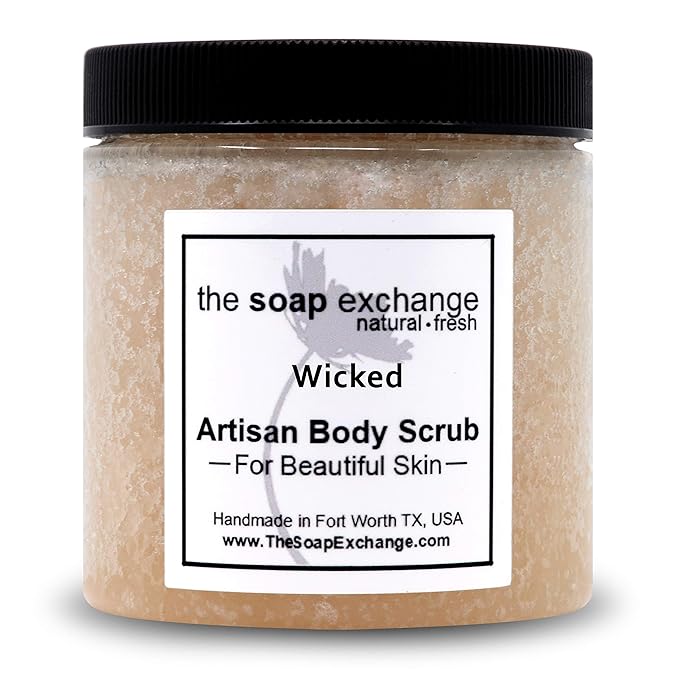 The Soap Exchange Sugar Body Scrub - Wicked Scent - Hand Crafted 8 fl oz / 240 ml Natural Artisan Skin Care, Shea Butter, Exfoliate, Moisturize, & Protect. Made in the USA.