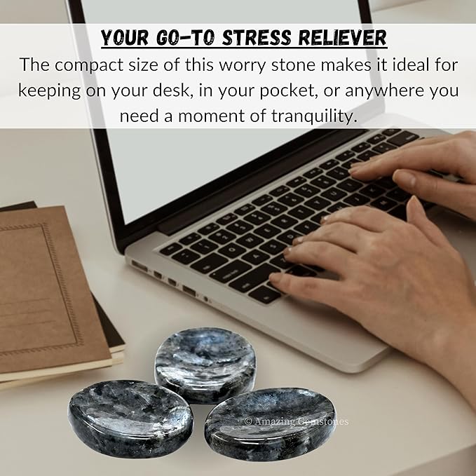 Amazing Gemstone Larvikite Worry Stone Crystals and Healing Stones - Worry Stones for Stress Relief Gifts - Piedra Crystal Fidget for Meditation,Relaxation - Unique Stocking Stuffers & Birthday Gifts