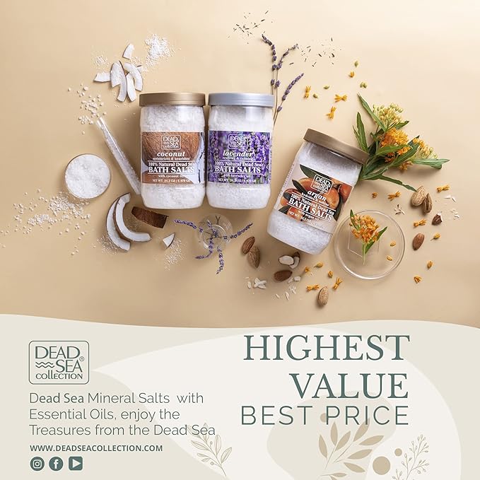 Dead Sea Collection Bath Salts with Lavender – Pure Dead Sea Salt and Lavender Oil - Nourishing Soothing and Relaxing Skin and Muscle – 34.2 Oz