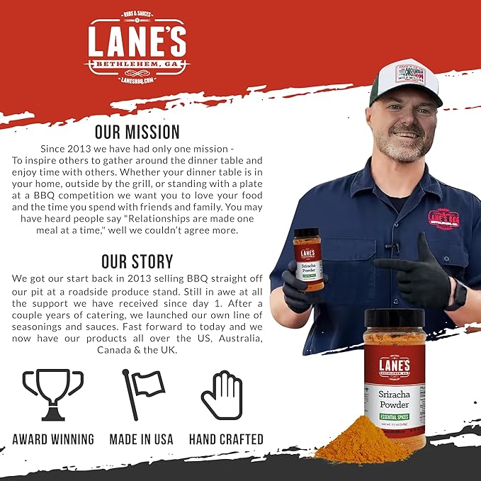 Lane's Sriracha Seasoning Powder, All-Natural Sriracha Powder Seasonings and Spices for Cooking, Goes Well with Meat & Vegetables, Made in USA, 7.7 Oz