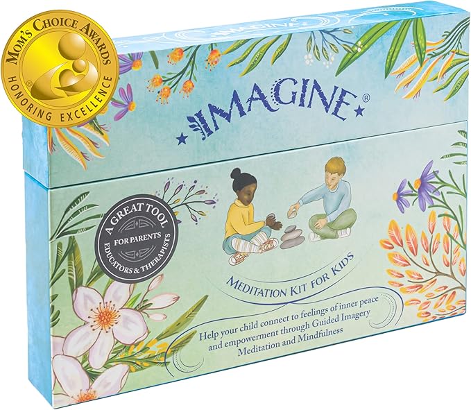 Imagine Meditation Kit for Kids - Award-Winning Mindfulness kit of XL Cards with Calming Guided Meditations for Empowerment, Focus and Relaxation. Great for Parents, Teachers and Therapists.
