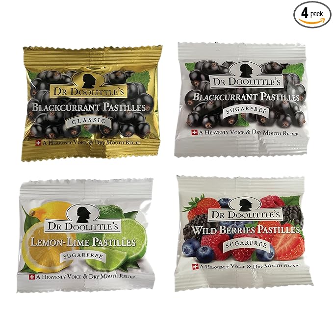 Dr. Doolittle's Soft Fruit Pastilles Sugar Free and Classic Variety Pack for Voice and Throat, .33 Ounce Travel Size Bag, Approximately 4 Pack
