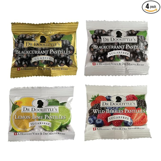 Dr. Doolittle's Soft Fruit Pastilles Sugar Free and Classic Variety Pack for Voice and Throat, .33 Ounce Travel Size Bag, Approximately 4 Pack