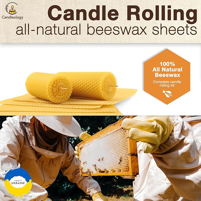 Beeswax DIY Candle Making Kit - Natural Candle Rolling Kit for Beginners with 7 Beeswax Sheets & Multiple Decorations to Make Candles