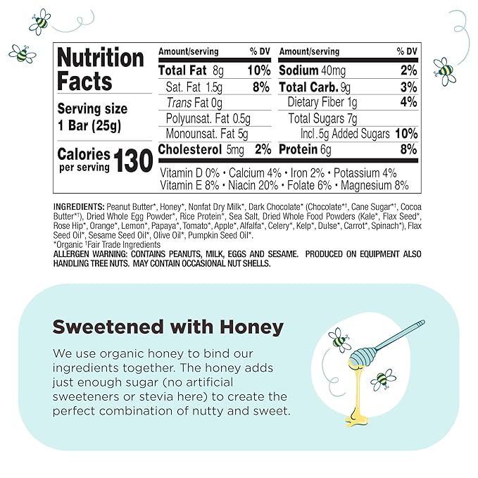 Perfect Bar Mini, Dark Chocolate Chip Peanut Butter Protein Bar, Protein Snack, Snack Bar, Organic, Gluten Free, Soy Free, Non GMO, No Sugar Alcohols, .88 Ounce Bar, 24 Count