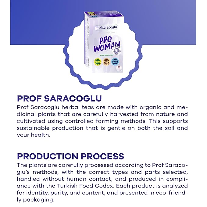 Prof Saracoglu 1 Box Pro-Woman Herbal Tea – Caffeine-Free Herbal Blend with Chamomile and Yarrow, Made for Women’s Daily Routine, 20 Organic Tea Bags in Resealable Box