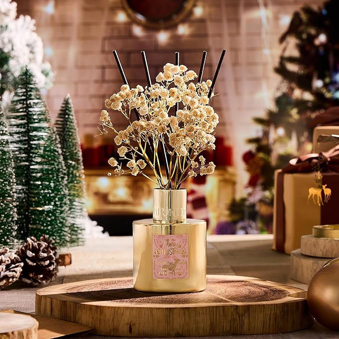 Airkeep Christmas Reed Diffuser Set - 3.38 fl oz (100 ml) Christmas Cookie Oil Diffuser with 8 Reed Sticks, Home Fragrance for Bathroom Shelf Decor