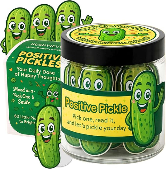 60 Positive Pickle Cards Jar, Affirmation Cards for Women, Teens, Emotional Pickle Gifts, Positive Pickle Jar, Funny Pickle Gifts for Women, Teen Girl Birthday Gifts, Positivity Jars