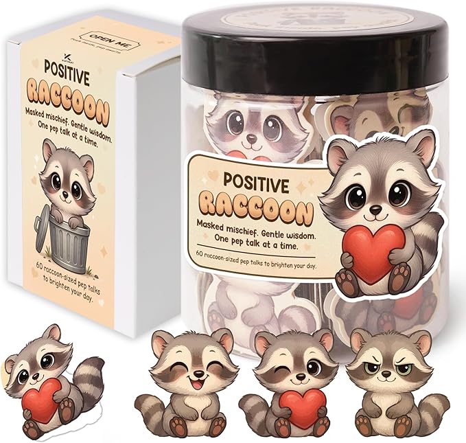 Positive Raccoon Jar β 60 Positive Affirmation Cards for Women, Mindfulness Cards, Stress Relief & Self Care Gifts for Women, Teen Girl, Birthday Gift for Her, Friendship Gift, Raccoon Gifts