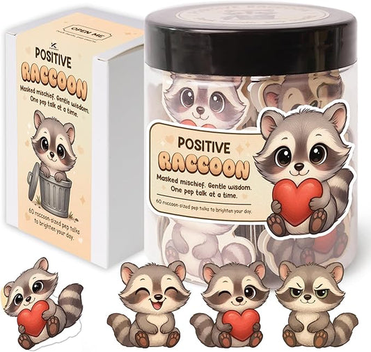 Positive Raccoon Jar – 60 Positive Affirmation Cards for Women, Mindfulness Cards, Stress Relief & Self Care Gifts for Women, Teen Girl, Birthday Gift for Her, Friendship Gift, Raccoon Gifts