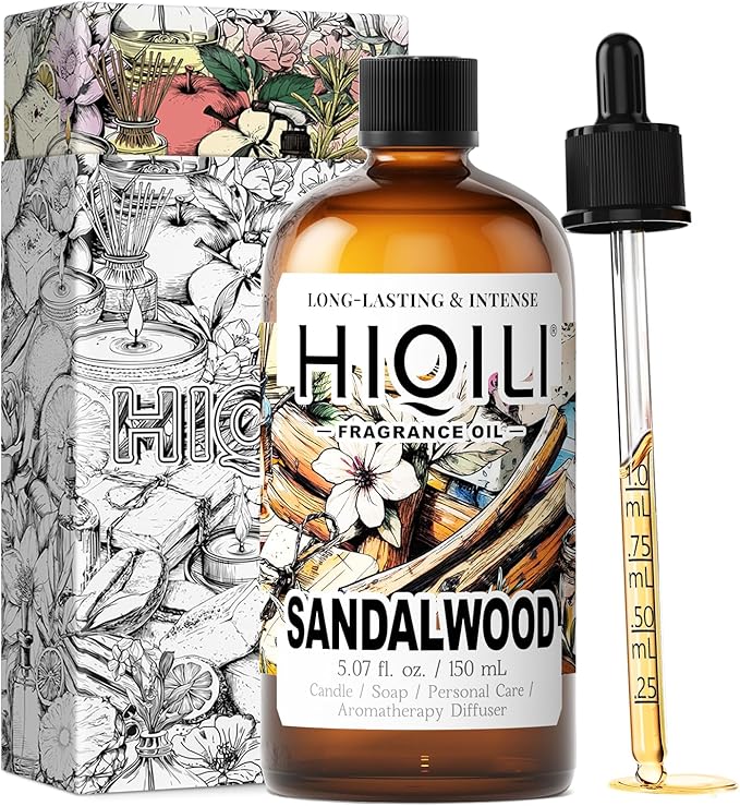 HIQILI Sandalwood Fragrance Oil for Home Diffuser, Luxury Hotel Scent, Perfect for DIY Candle & Soap Making, Add to Body Lotion - 5.07 Fl Oz