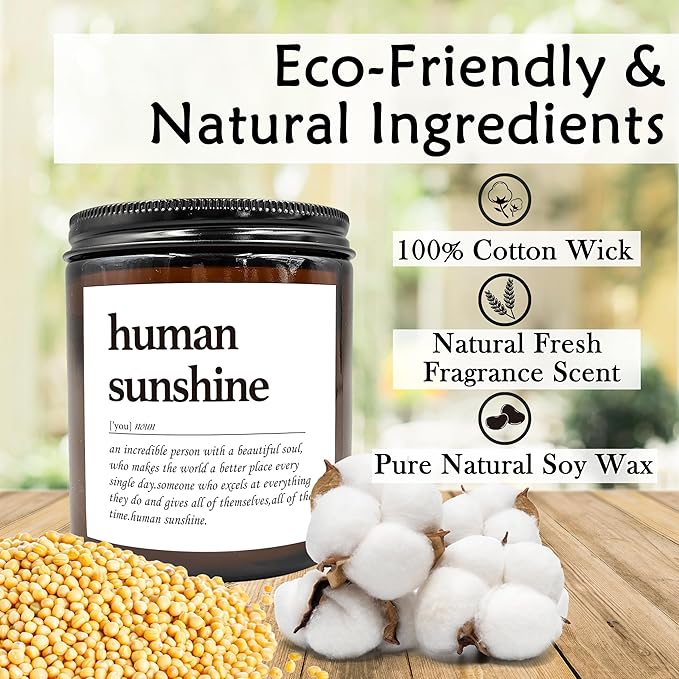HIWX Human Sunshine Scented Candle - Appreciation Gifts for Teachers & Coworkers, Inspirational Thank You Christmas Soy Jar Candle, Lavender, Vetiver, Sandalwood Scented 8oz Holders