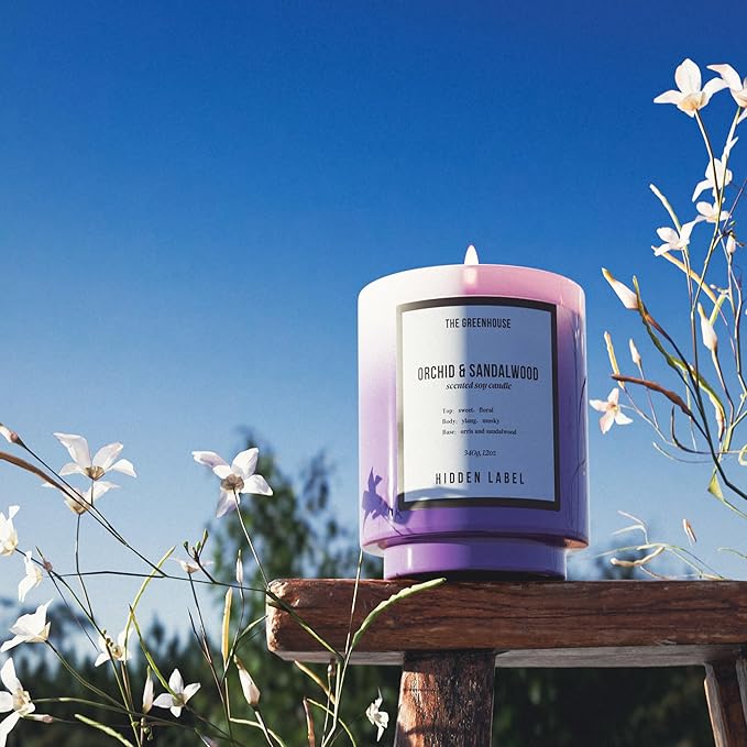Hidden Label Orchid & Sandalwood Soy Candle, 12oz/75-Hour Burn Time, 100% Natural Candles Non Toxic, Aromatherapy Candle for Stress Relief, Meditation, Yoga & Relaxation