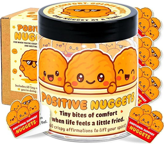 Emotional Support Nugget – Chicken Nugget Gifts - 60 Positive Chicken Nuggets Daily Affirmation Cards Jar – Inspirational Gifts for Women - Self Care Gift for Coworkers, Teen Girl, Friends, Boss